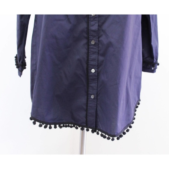 Derek Lam 10 Crosby Navy Blue Off the Shoulder Pompom Trim Tunic Top Blouse Sz 6 - Picture 8 of 10